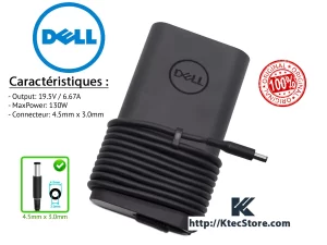 Chargeur Dell 130W Original 19.5V 6.67A fiche bleue 4.5×3.0mm – compatible XPS, Latitude, Precision – KtecStore Algérie