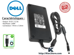 Chargeur Dell 240W 19.5V 12.3A Connecteur 7.4x5.0mm Original compatible Alienware, Precision et XPS