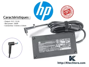 Chargeur HP 200W original fiche bleue 4.5x3.0mm pour HP Omen, Victus et ZBook – alimentation 19.5V 10.3A