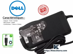 Chargeur Dell 330W 19.5V 16.92A Connecteur 7.4x5.0mm Original compatible Alienware, Precision, XPS