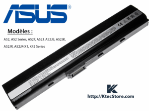 Batterie ASUS A32-K52 compatible avec modèles ASUS A52, K42, K52 et références A31-K52, A41-K52, A42-K52