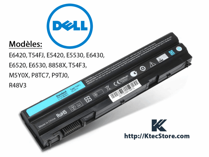 Batterie Dell T54FJ compatible pour ordinateurs Latitude E6420, E5520, E6520 – batterie Li-ion haute capacité 6 cellules