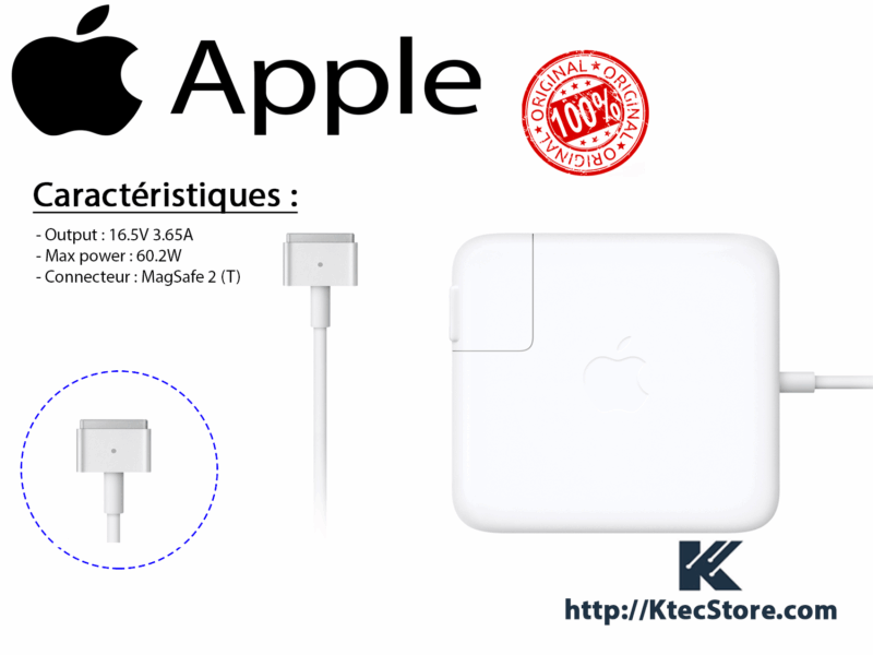 Chargeur APPLE 60W MagSafe 2 ORIGINAL