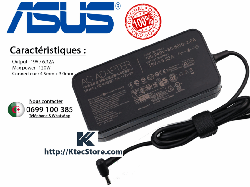Chargeur 19V 6.32A ASUS 120W Connecteur 4.5mm x 3.0mm ORIGINAL