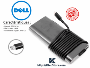 Chargeur Dell 130W Type-C USB-C original compatible XPS 15, Latitude 9430, Precision – 20V 6.5A