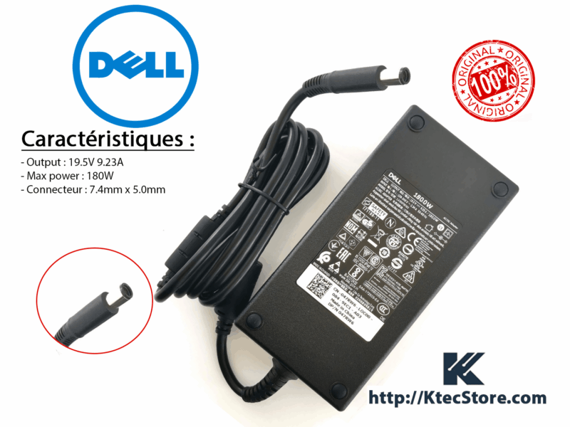 Chargeur DELL 180W ORIGINAL 19.5V / 9.23A Connecteur 7.4mm x 5.0mm