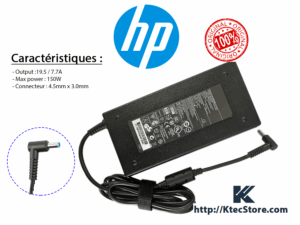 chargeur hp 150w original fiche bleue 4.5x3.0mm pour HP Omen, Victus et ZBook
