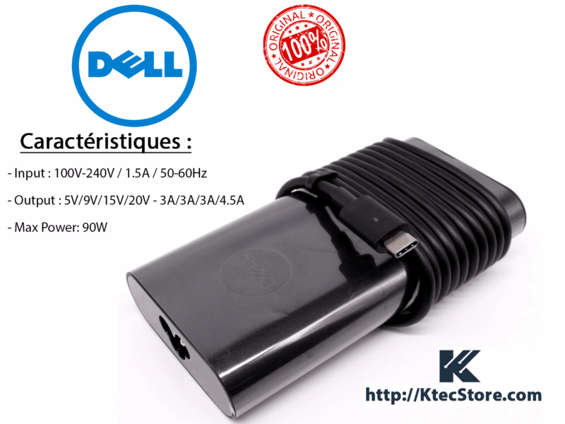 Chargeur DELL 90W Type-C ORIGINAL USB-C 5V/9V/15V/20V - 3A/3A/3A/4.5A