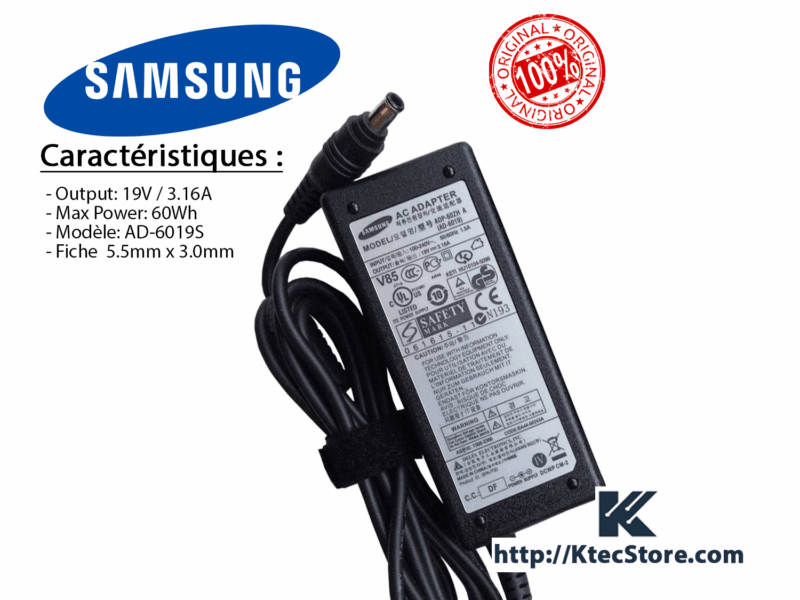 Chargeur SAMSUNG 60W 19V 3.16A ORIGINAL