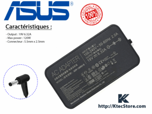 Chargeur ASUS 120W 19V 6.32A Connecteur 5.5mm x 2.5mm Original – Compatible ROG, ZenBook, VivoBook, ProArt – Livraison Algérie