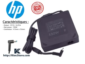 Chargeur HP 330W Original 19.5V 16.92A Fiche Bleue 4.5x3.0mm compatible HP Omen 17, ZBook Studio, Pavilion Gaming, Envy 16 en Algérie