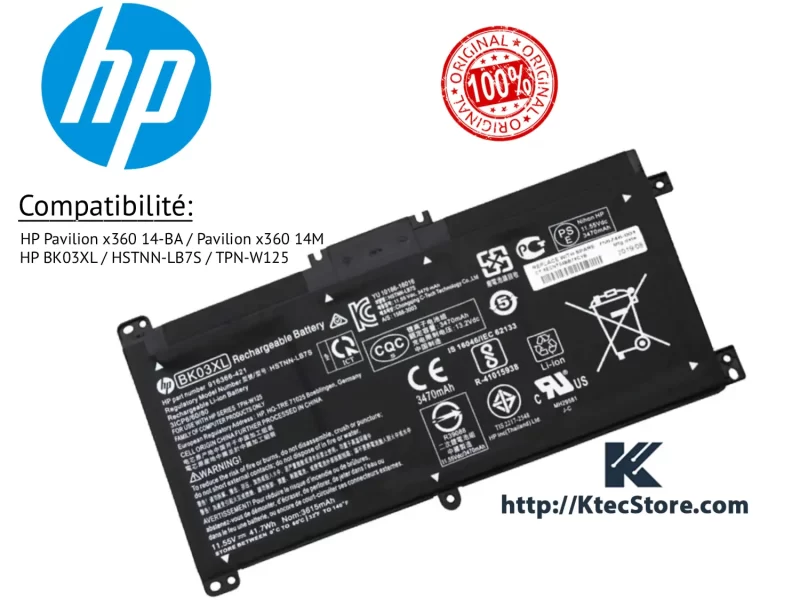 Batterie HP BK03XL pour Pavilion x360 14-BA et 14M-BA Algérie