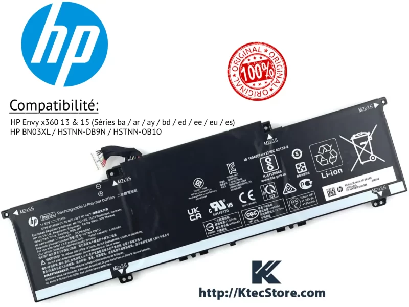 Batterie interne HP BN03XL pour HP Envy x360 13-ba, 13-ay, 15-ed, 15-ee
