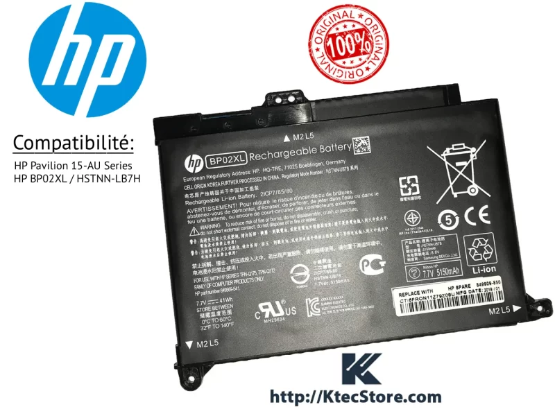 batterie hp bp02xl originale pour hp pavilion 15 et envy 15-as 7.7v 42wh ktecstore algérie