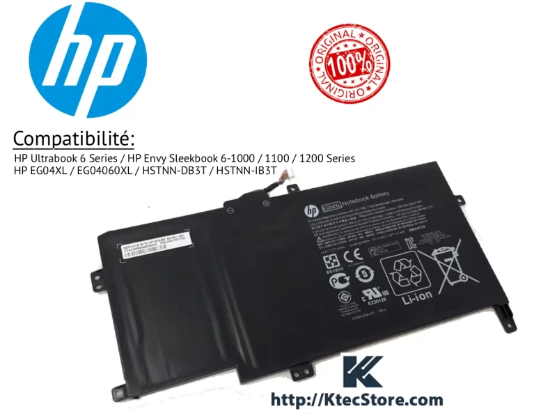 Batterie HP EG04XL originale pour HP Envy 6 Sleekbook – Algérie Batterie HP EG04XL originale 14.8V 60Wh compatible HP Envy 6 Sleekbook et Ultrabook 6 – KtecStore Algérie