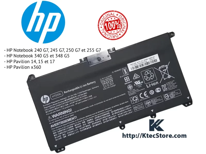 Batterie HP HT03XL Originale 11.55V 41Wh Pavilion / ProBook G7 Algérie Batterie HP HT03XL originale 11.55V 41Wh compatible Pavilion 14, 15, 17 et ProBook G7 – KtecStore Algérie