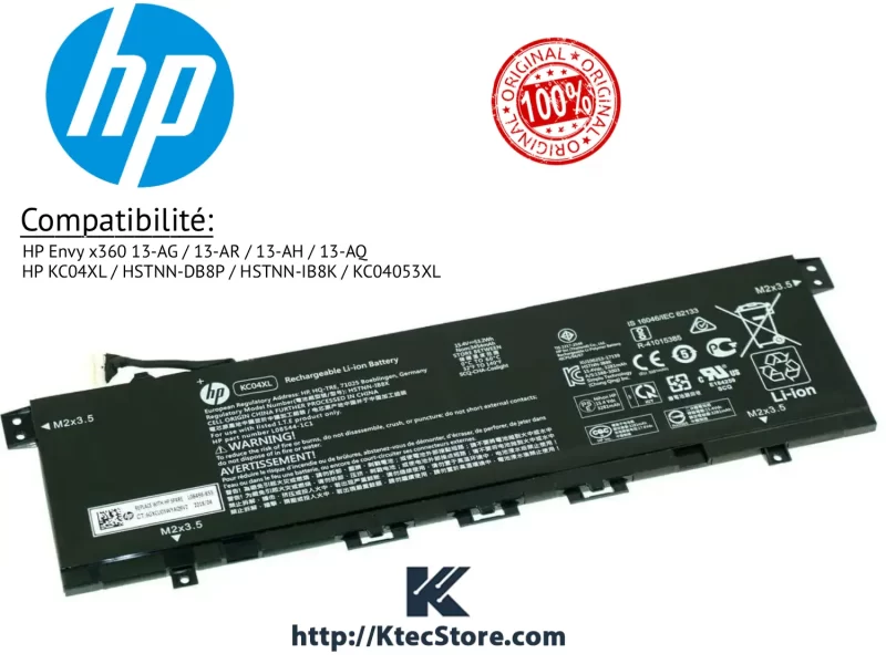 Batterie HP KC04XL Originale 15.4V pour HP Envy & Envy x360 Batterie HP KC04XL originale 15.4V compatible HP Envy et Envy x360 13-ar / 13 / 13-aq Algérie