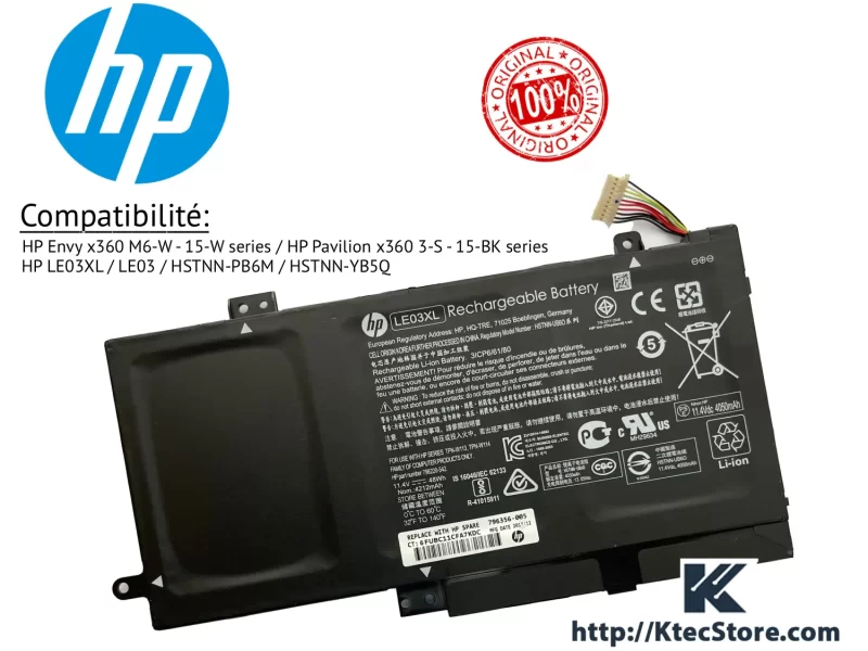Batterie HP LE03XL Originale compatible Envy x360 et Pavilion x360
