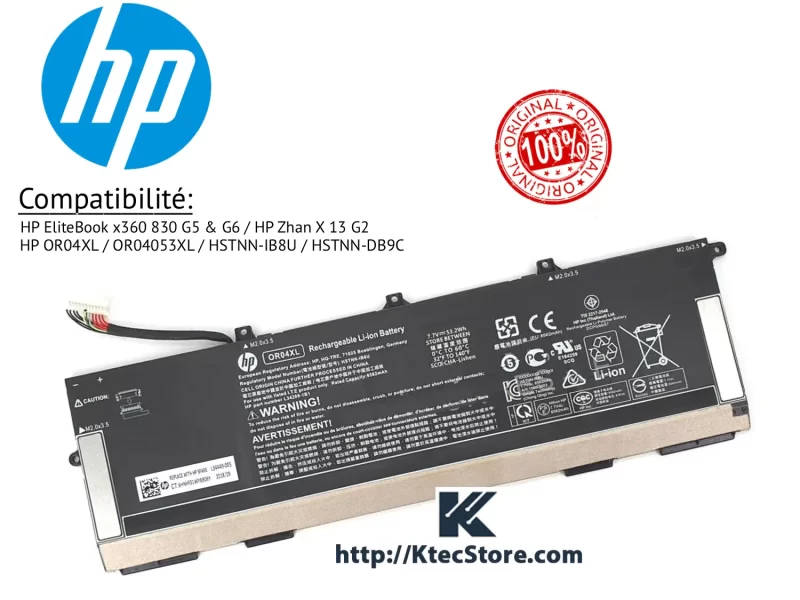 Batterie HP OR04XL 53.2Wh compatible EliteBook x360 830 G5 G6 KtecStore