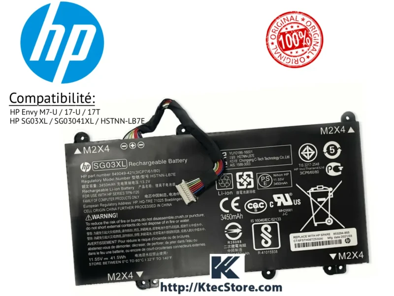 Batterie HP SG03XL originale compatible HP Envy M7-U et HP Envy 17-U Algérie