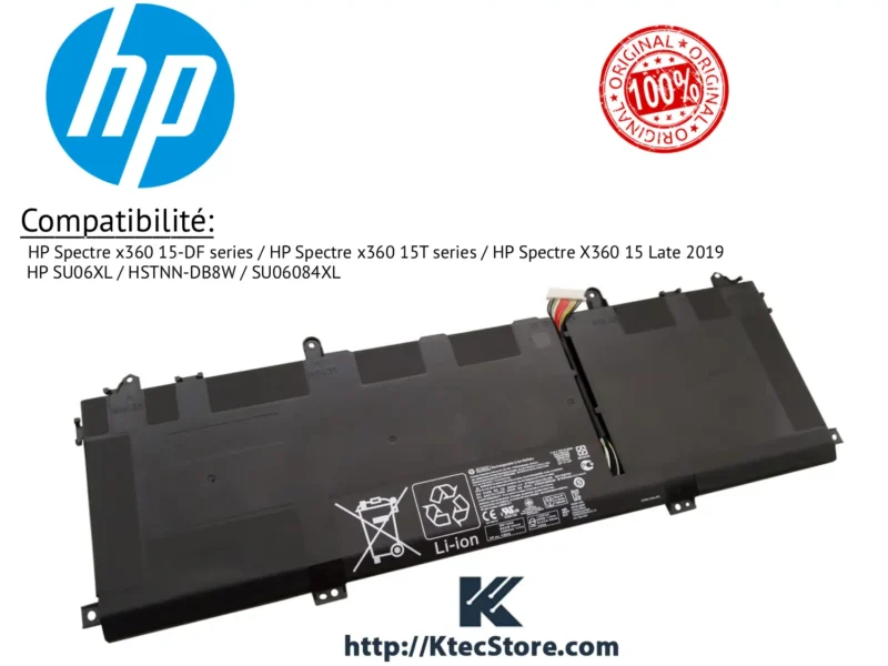 Batterie HP SU06XL originale 84Wh compatible HP Spectre x360 15-DF et 15T-DF KtecStore