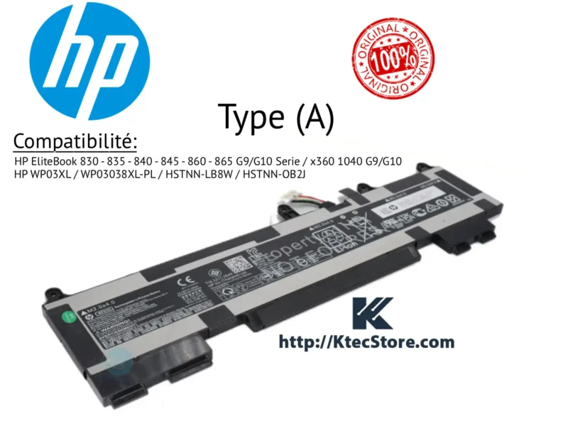 Batterie HP WP03XL 38Wh originale compatible EliteBook et ZBook Algérie