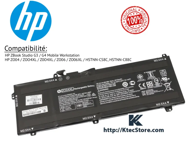 Batterie HP ZO04XL originale compatible HP ZBook Studio G3 et G4 disponible en Algérie