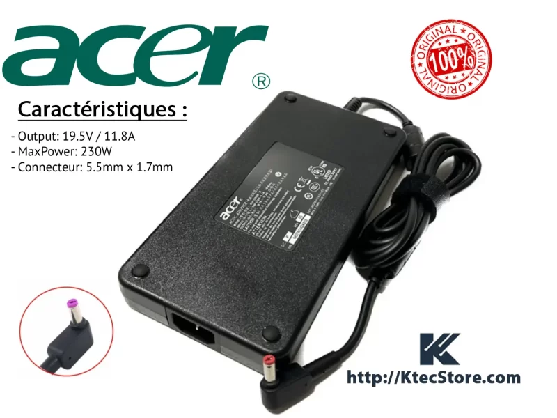 Chargeur ACER 230W original 19.5V 11.8A pour Predator Helios, Nitro et Triton, livraison rapide en Algérie – KtecStore