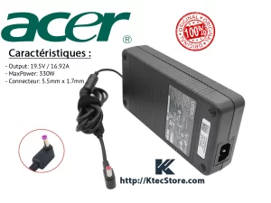Chargeur Acer 330W 19V 16.92A original pour Predator Helios, Nitro et Triton, livraison en Algérie – KtecStore
