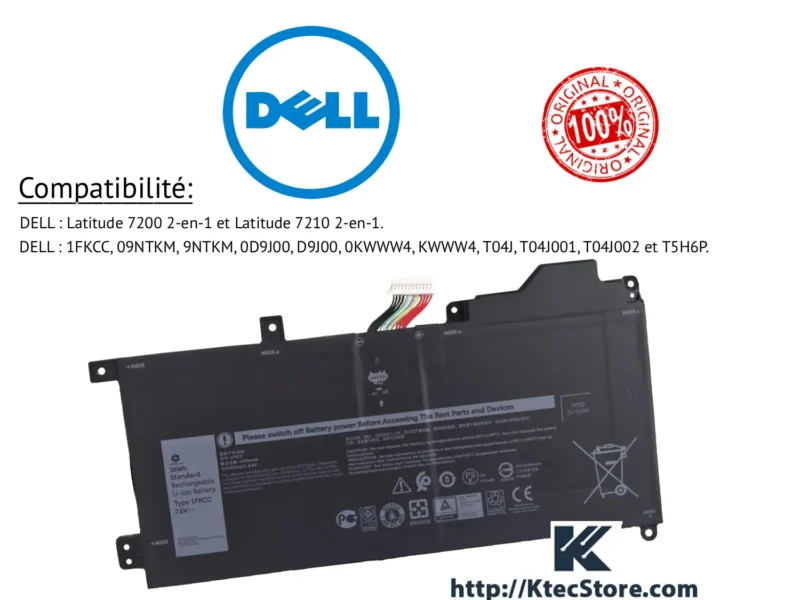 Batterie Dell 1FKCC pour Latitude 7200 et 7210