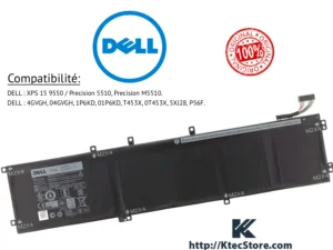 Batterie Dell 4GVGH 84Wh 11.4V pour XPS 15 9550 et Precision 5510