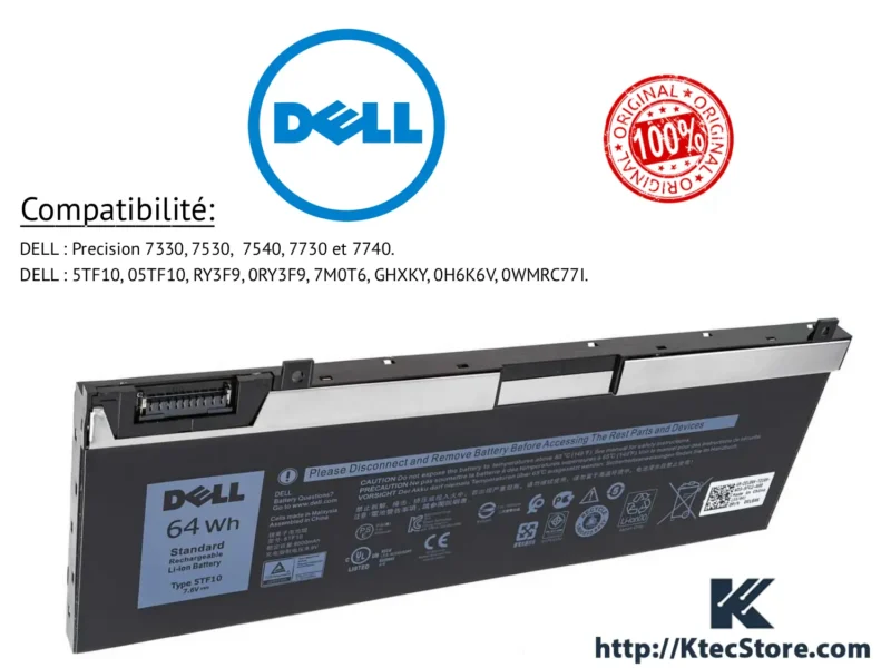 Batterie Dell 5TF10 7.6V 64Wh pour Precision 7530 7540 7740