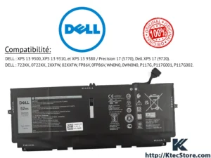 Batterie Dell 722KK Li-Polymère 52Wh XPS 13