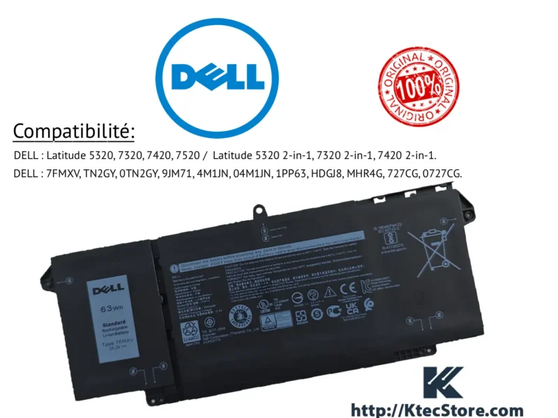 Batterie Dell 7FMXV 63Wh 15.2V Latitude 7420