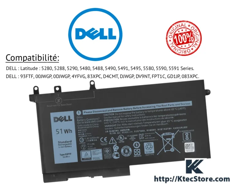Batterie Dell 93FTF pour Latitude et Precision