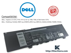 Accueil 7 Batterie Dell F62G0 11.4V 38Wh pour Inspiron 13 et Vostro