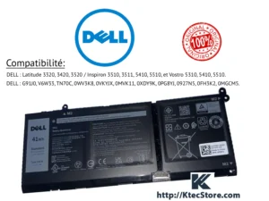 Accueil 6 Batterie Dell G91J0 11.4V 41Wh pour Inspiron Latitude Vostro