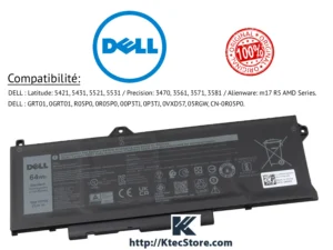 Accueil 4 Batterie Dell GRT01 15.2V 64Wh pour Latitude et Precision