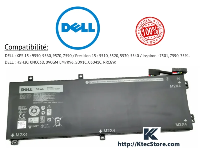 Batterie Dell H5H20 56Wh 11.4V pour XPS 15 et Precision 15