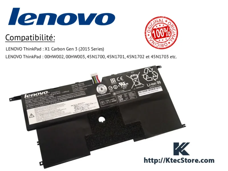 batterie lenovo 00HW002 originale thinkpad x1 carbon gen 3 Algerie