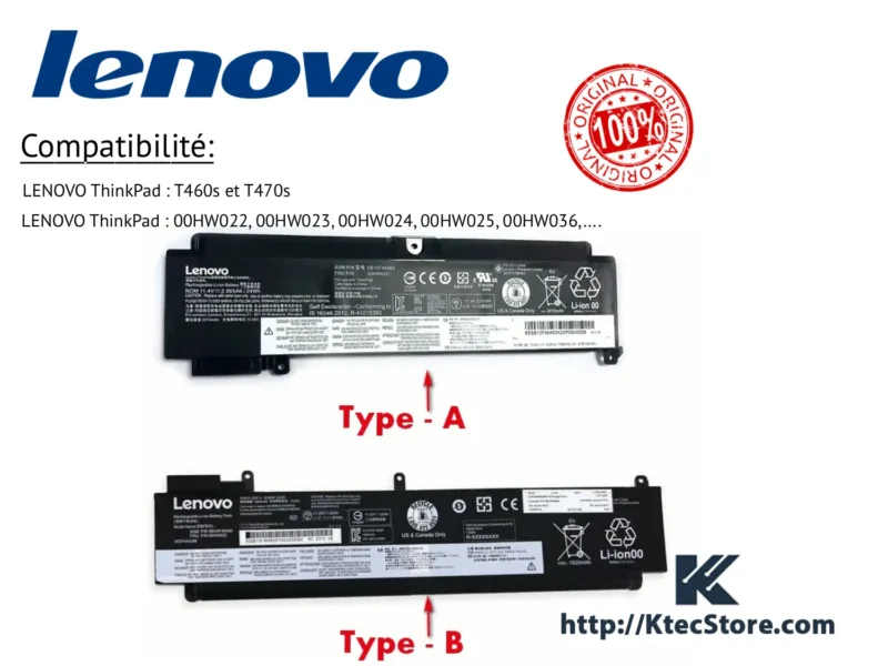 Batterie Lenovo 00HW022 ThinkPad T460s T470s Batterie Lenovo 00HW022 compatible ThinkPad T460s et T470s en Algérie