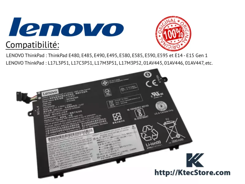 batterie lenovo l17l3p51 thinkpad e14 e15 e480 Algerie