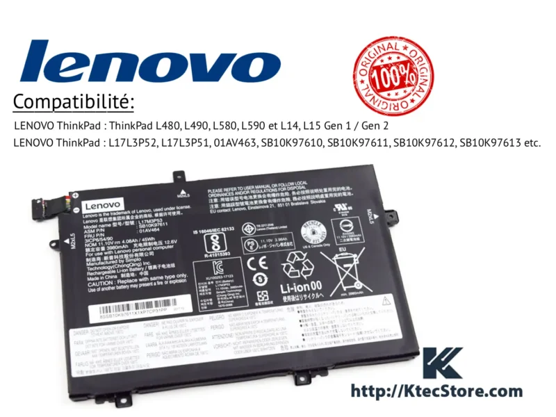 batterie lenovo l17l3p52 thinkpad l480 l490 l14 l15 Algerie