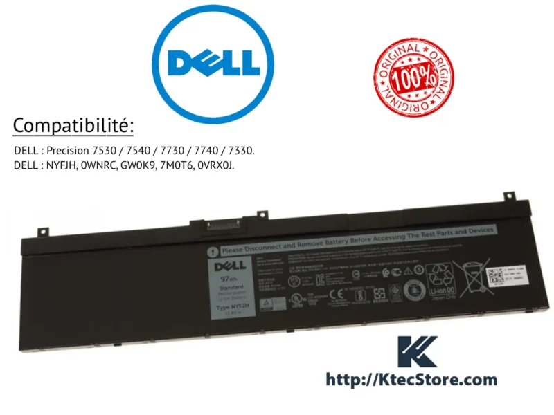 Batterie Dell NYFJH 97Wh 11.4V pour Dell Precision