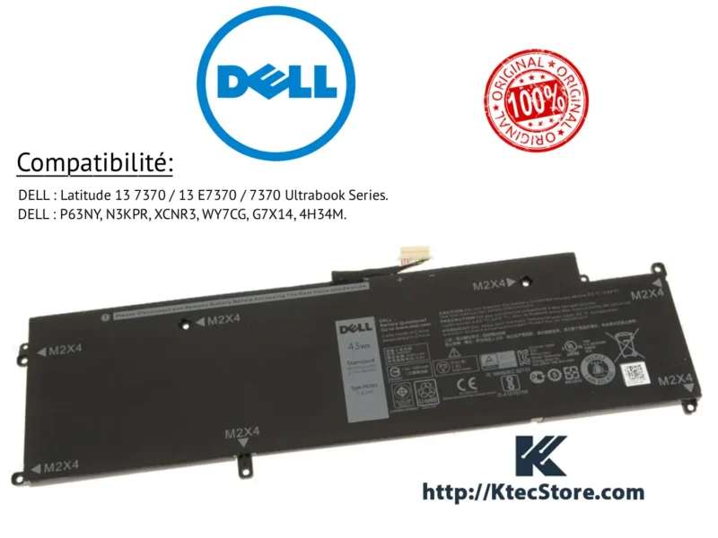 Batterie Dell P63NY originale Latitude 7370 Batterie Dell P63NY 7.6V pour Dell Latitude 13 7370