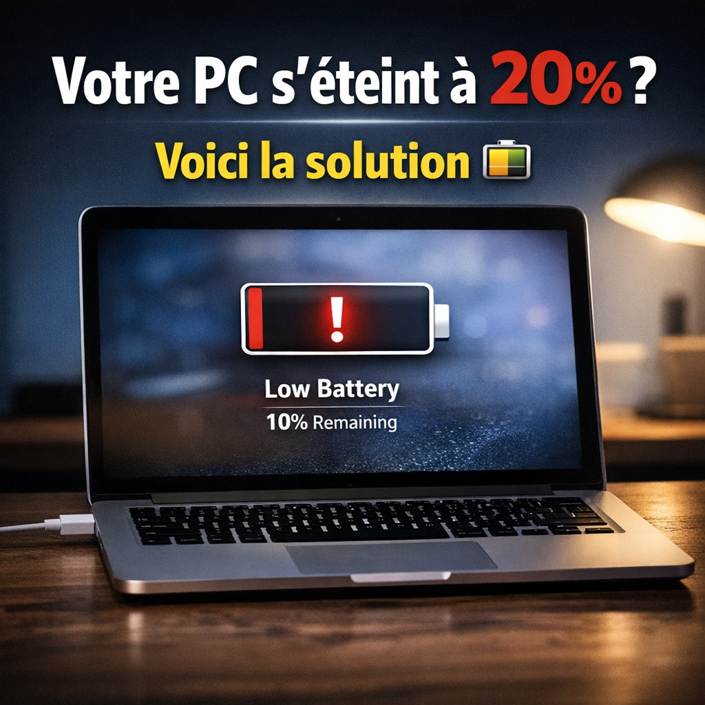 PC portable qui s'éteint à 20% solution calibrage batterie KtecStore Algérie