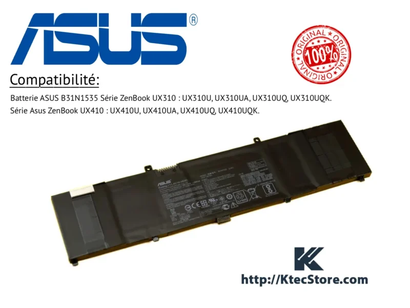 Batterie ASUS B31N1535 48Wh compatible ZenBook UX310UA UX410UQ UX3410UF KtecStore
