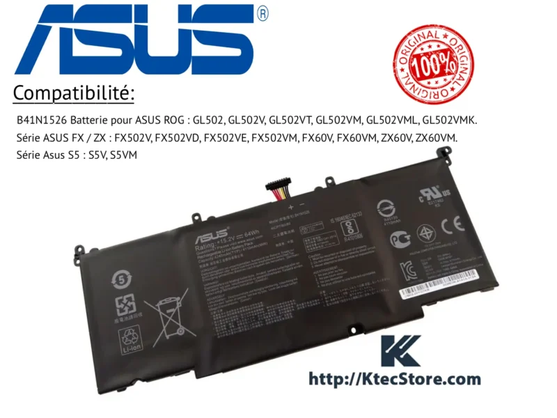 Batterie ASUS B41N1526 originale 64Wh compatible ROG GL502 GL502VM FX502V FX502VD