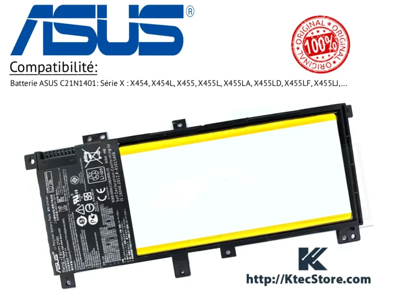 Batterie ASUS C21N1401 originale 37Wh pour ASUS X454 et X455 - KtecStore Algérie