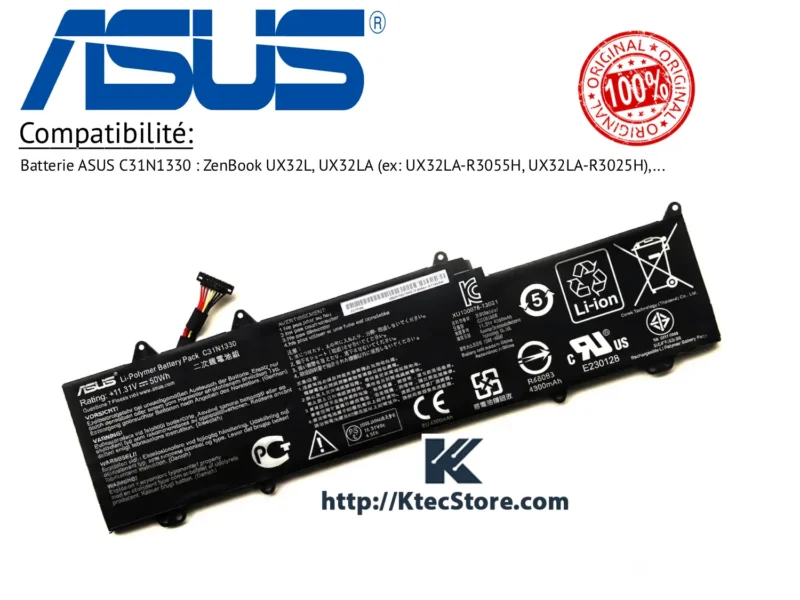 batterie-asus-C31N1330-originale-UX32L-ktecstore-algerie Batterie ASUS C31N1330 originale 50Wh pour ASUS ZenBook UX32L et UX32LA - KtecStore Algérie